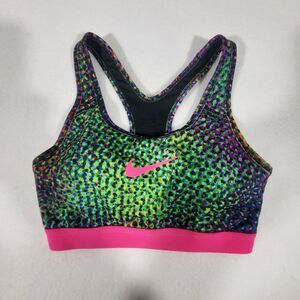 Nike Womens Small Sports Bra Multicolor Leopard Dri-FIT Racerback Pink Band Gym